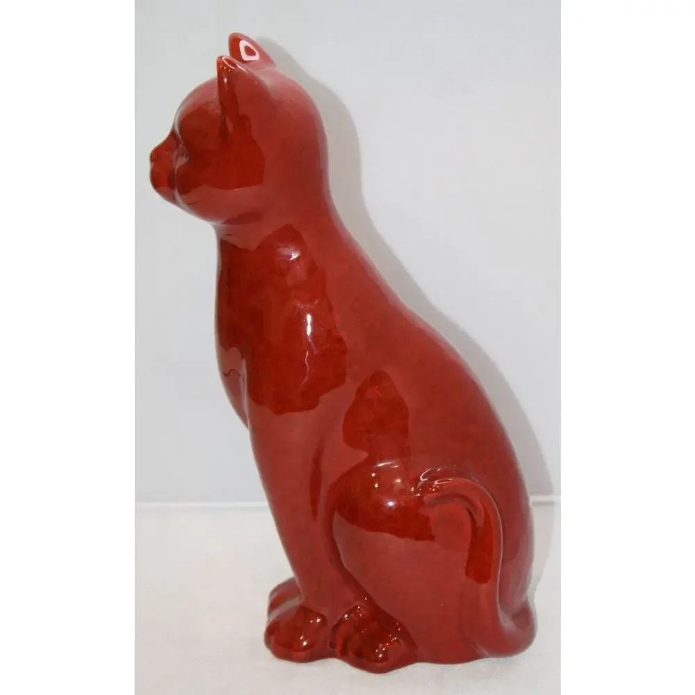 Mid Century Modern MCM Brick Red Ceramic Cats Mom‎ 10 inch and Kitten 8 Inch